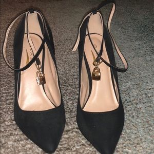 Black suede shoes with lock and key 🔐 charm.